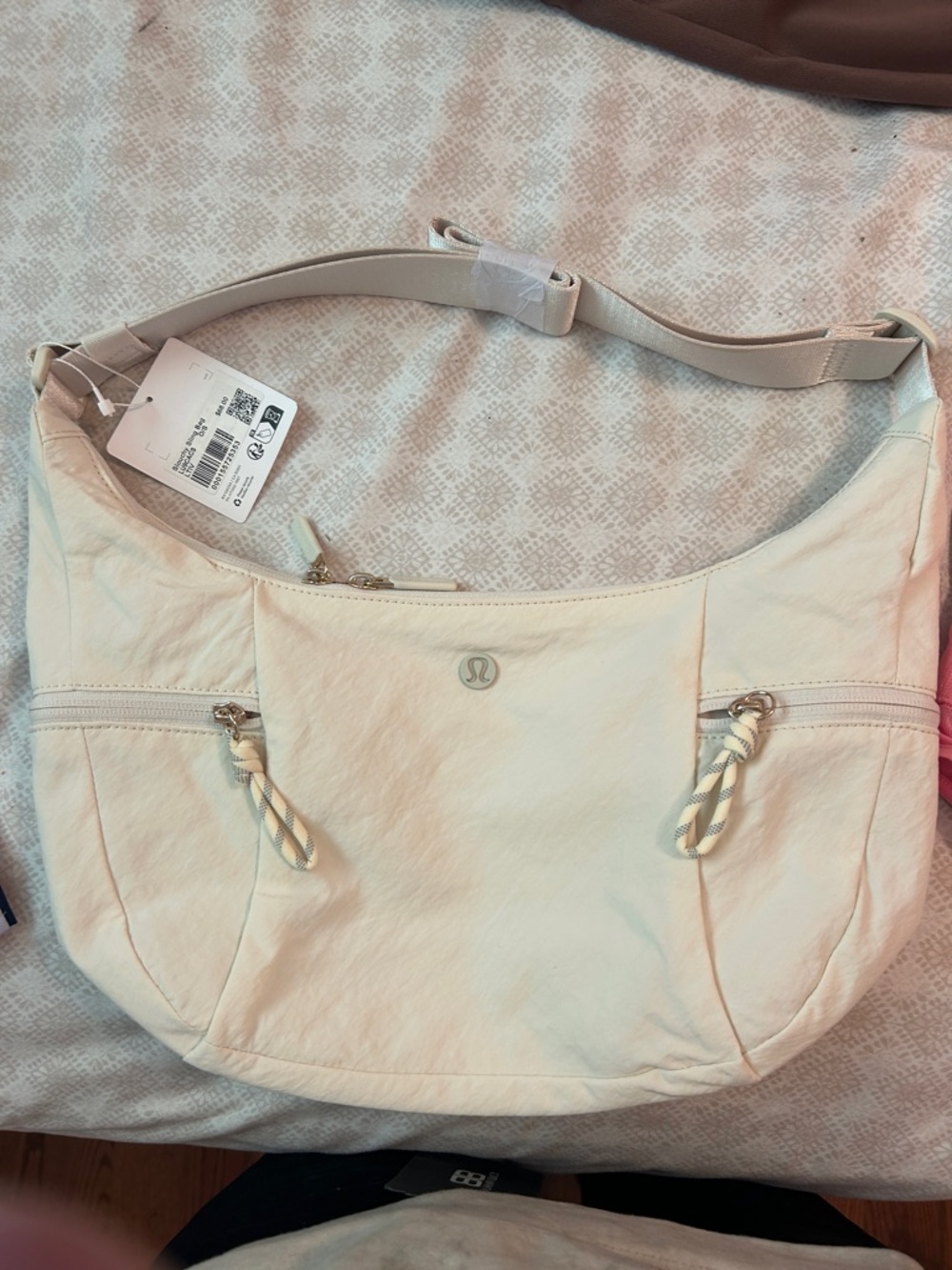 lululemon athletica Cream Shoulder Hobo Bag with Rope Zip Pulls